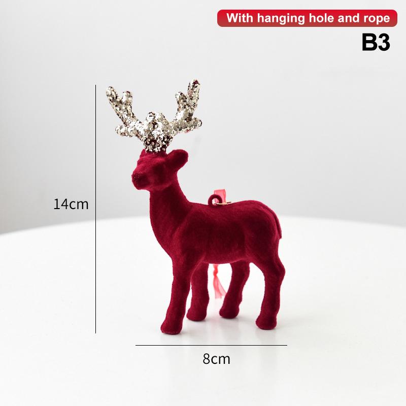 1 шт. Рождественский олень, украшения, декор для дома, настольный декор, подвесные шары, флокированный мини-олень, подвеска в виде лося
