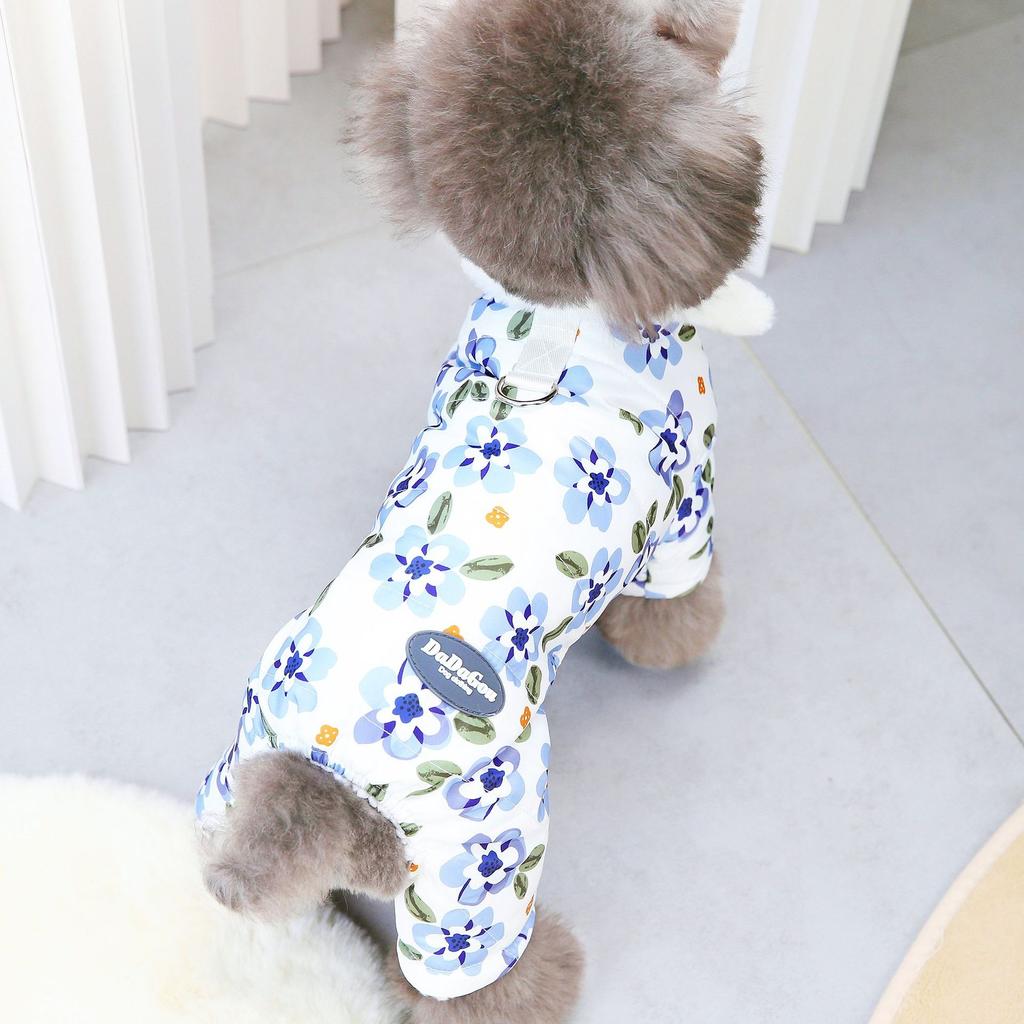 Winter Warm Dog Clothes Autumn and Winter Flower Pet Clothing Teddy Pet Clothes Four Legs Cotton Clothes Dog Outdoor Warm Apparel
