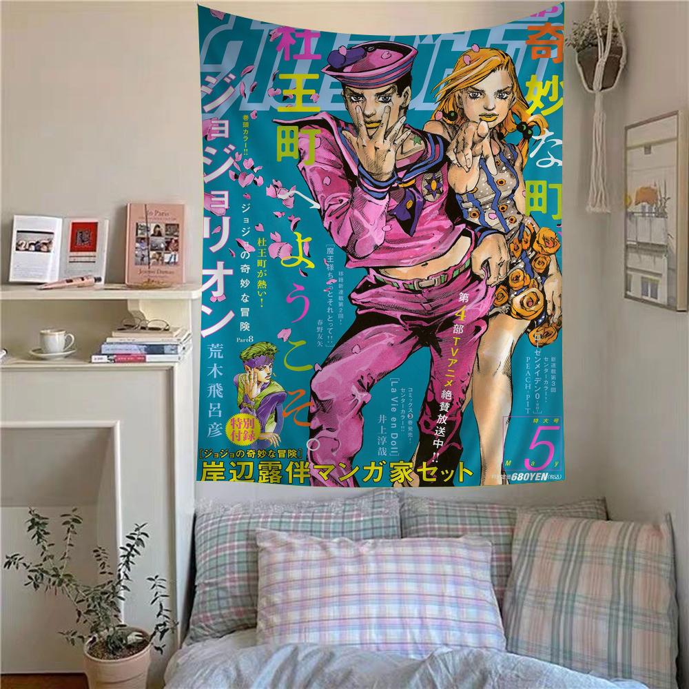 Anime JoJo Bizarre Adventure Retro Tapestry  Hippie Flower Style Doubles as Wall Carpets Ideal Hanging for Dorms  Home Decor