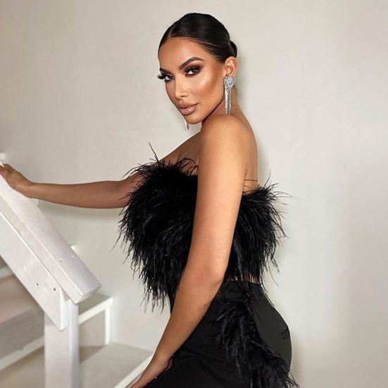 Вечерний укороченный топ, сексуальный пушистый прикосновение кожи, женская камзол без рукавов с открытыми плечами, ночная праздничная одежда