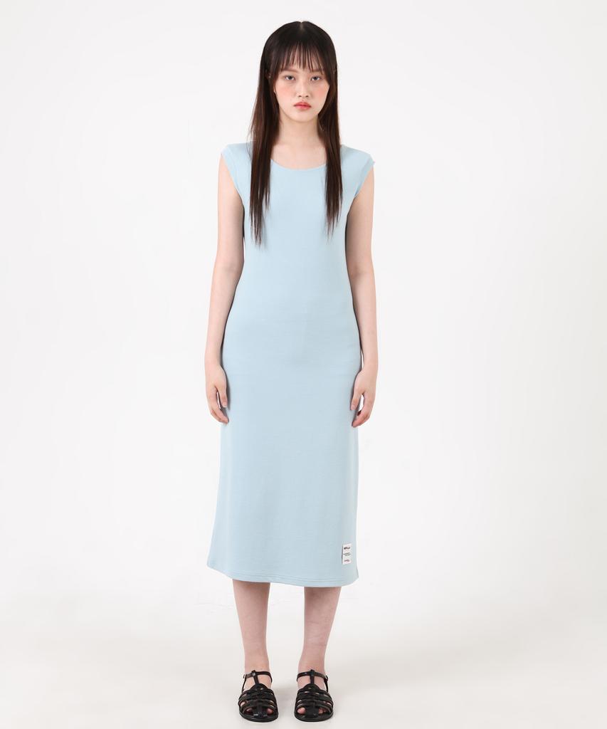 Catharsis Waffle Tank Tab Backless Long Dress Light Blue One Size