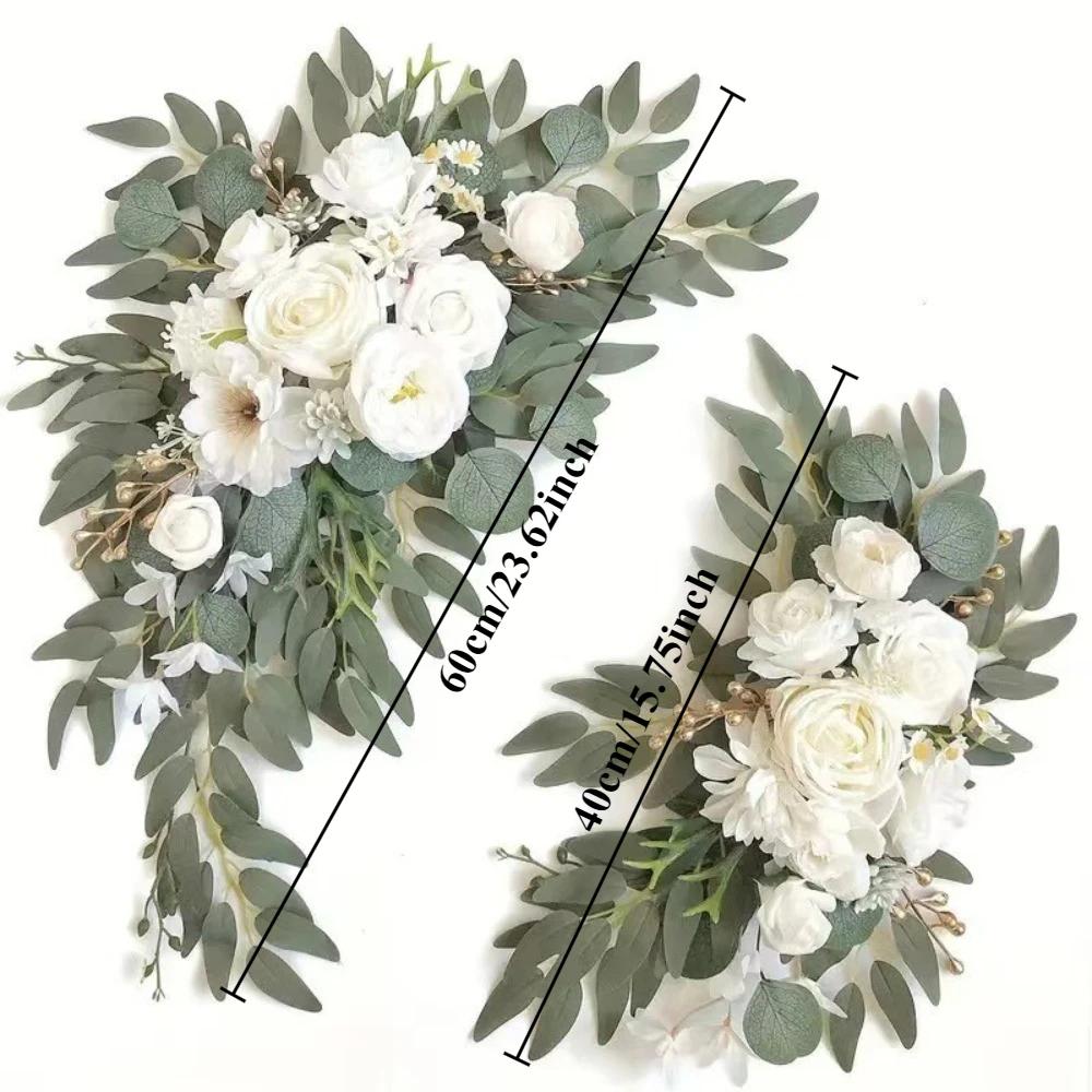 2pcs Artificial Crescent Flower Swag Wedding Arch Decor Fake Floral Finished for T Stage Road Lead Party Ceremony Event Supplies