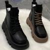 Fashion Retro Versatile Short Boots Women's 2024 Autumn Winter New British Style Thick Sole Elevated Small Short Boots Vulcanized Sole