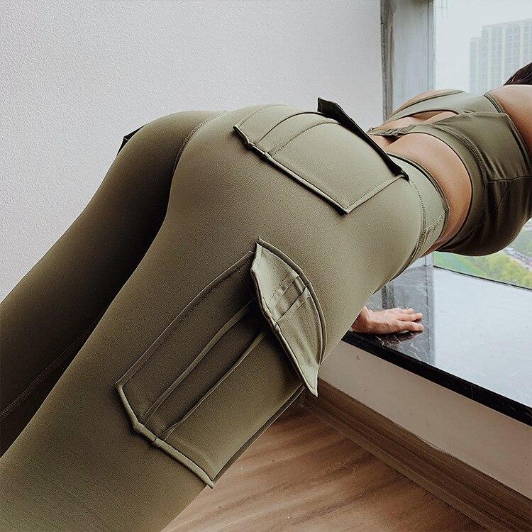 Women Leggings Fitness Sports High Waist Leggins Pocket Push Up Pants Workout Leggings Cargo Pants Casual Hip Pop Pants