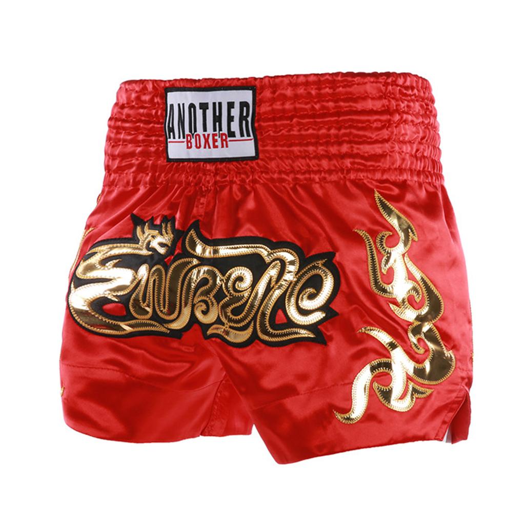 Metallic Letter Satin Boxing Shorts for Boys Kids - Fitness Trunks with Side Slit and Elastic Wide Waistband