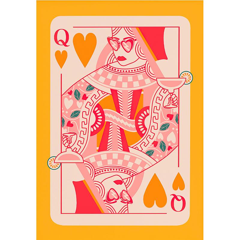 Queen of Hearts Wall Art Print Colorful Playing Card Poster Maximalist Card  Dopamine Queen Illustration Canvas Painting