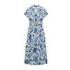 Spring New European and American Socialite Vacation Style V Neck Short Sleeve Mid-Length with Belt Print Dress 2901722