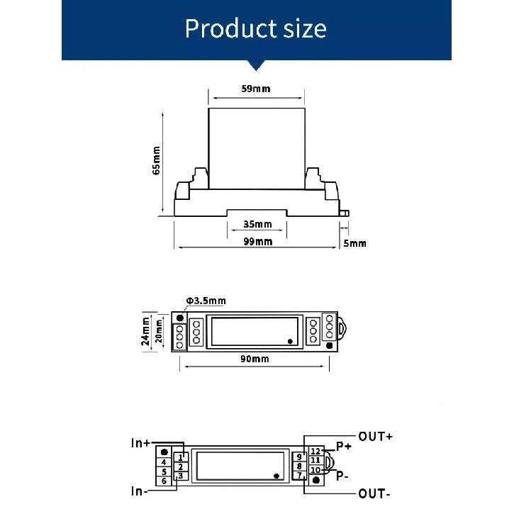 DC Voltage Transducer Hall Voltage Sensor 4-20mA 0-10V 0-5V DC Voltage Transmitter 0-1000V Input DIN35mm with DC24V Power