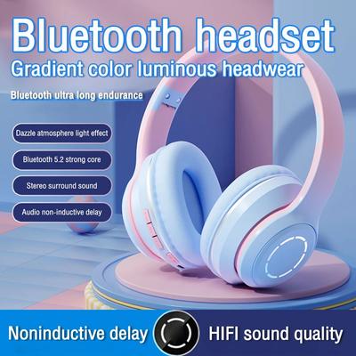 2025 цветные градиентные Bluetooth-наушники, беспроводная музыкальная гарнитура со светодиодной подсветкой и микрофоном, игровые наушники для детей, прекрасные рождественские подарки