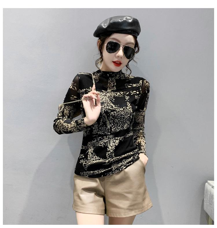 Европейский 2024 Осень/Зима Топ с длинным рукавом из сетки со стразами, приталенный