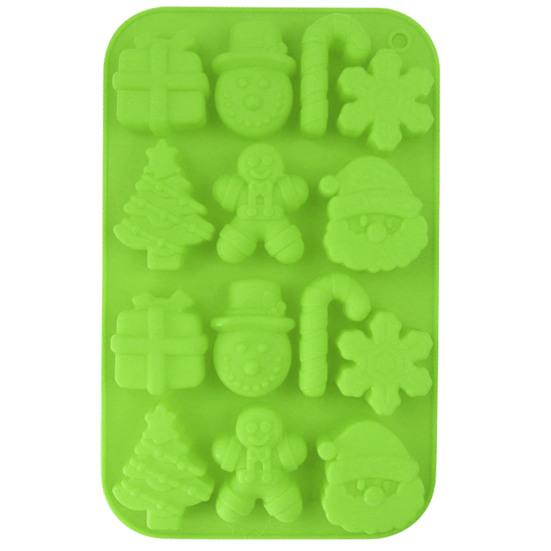 Рождественская силиконовая форма 14 ячеек Санта Снеговик Елка Леденец Подарочная коробка Антипригарная Пищевой класс Легкое извлечение Сделай сам