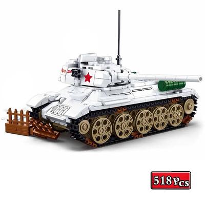 Военная серия, Вторая мировая война, советский T34-85, средний танк, коллекция орнаментов, строительные блоки, кирпичи, игрушки, подарки