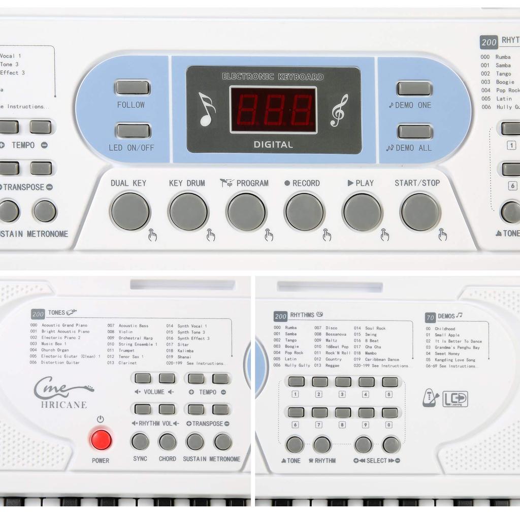Hricane Electronic 61 200 200 60 Demo оснащен ЖК-дисплеем со светящимися японскими наушниками, в комплект входят USB-кабель и японская инструкция по эксплуатации. Клавиатура