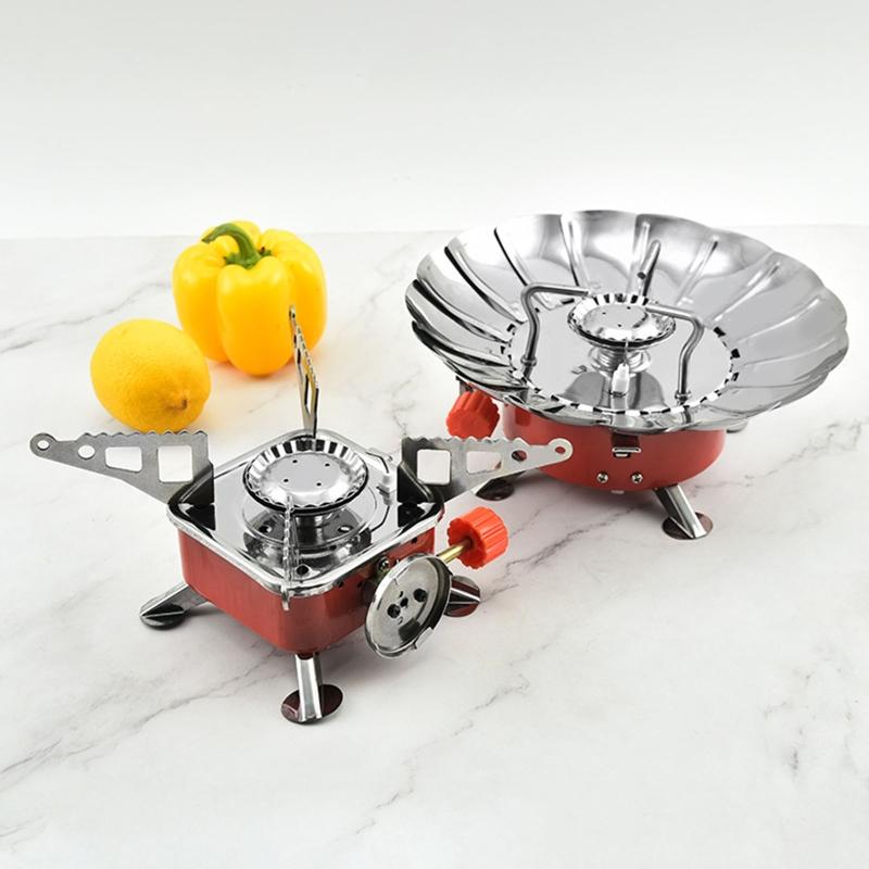 Портативная ветрозащитная плита из нержавеющей стали, складная печка для горелки, складная металлическая газовая плита для кемпинга, туристические принадлежности