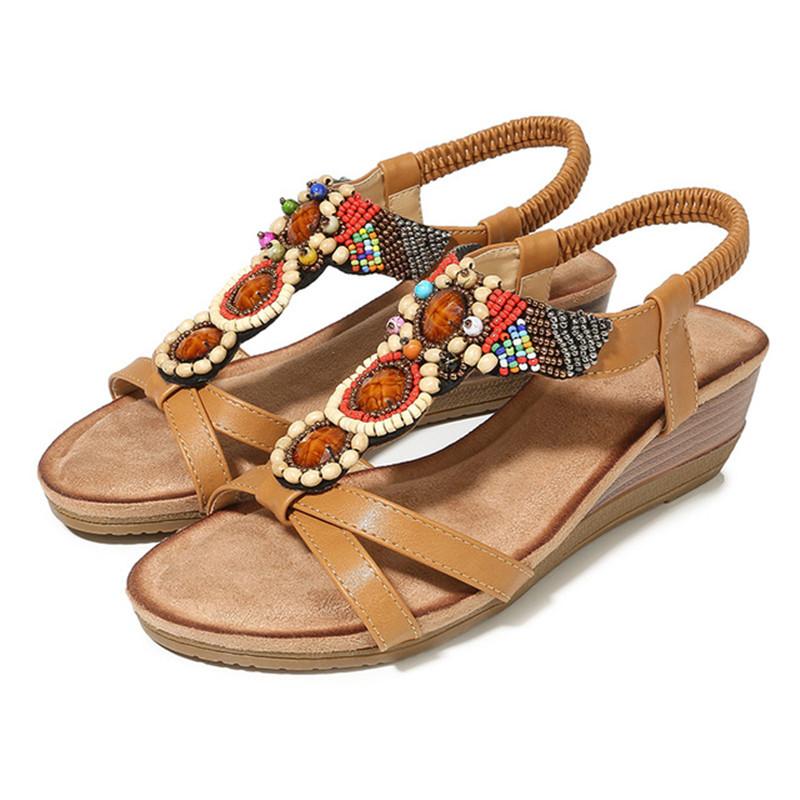 Летние модные удобные босоножки 2024 года, винтажная танкетка с бохо-рыбьим ртом, женские босоножки на платформе с низкой посадкой, обувь для отдыха