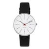ARNE JACOBSEN BANKERS 53101-1601 Watch, 34mm, Scandinavian Design, Water Resistant (Quiet Design with No Second Hand), White with Black Leather Strap