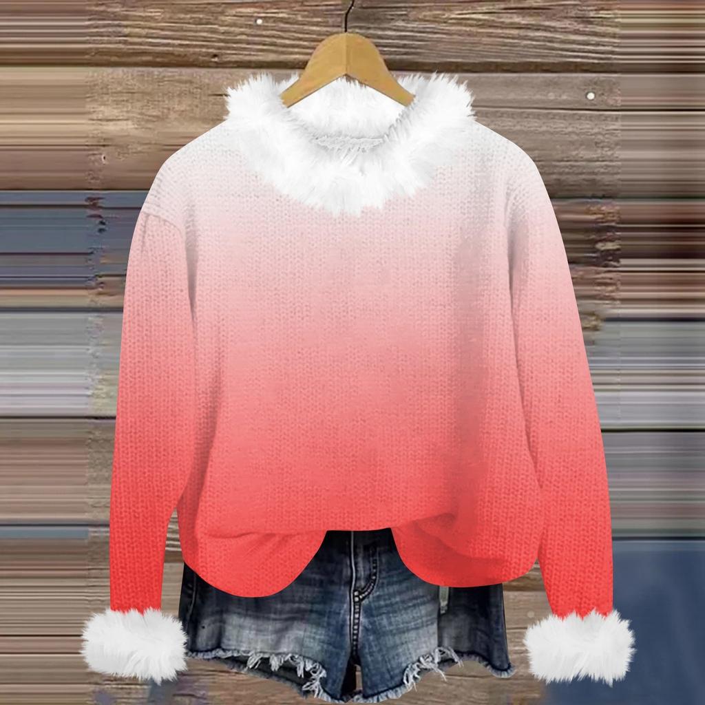 Свитшоты для женщин Вязаный свитер Милая рубашка Осенний круглый вырез Пуловер с меховым воротником Топы