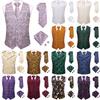 50 Colors Mens Vest Sleeveless V-Neck Pockets Waistcoat Tie Set Wedding Casual