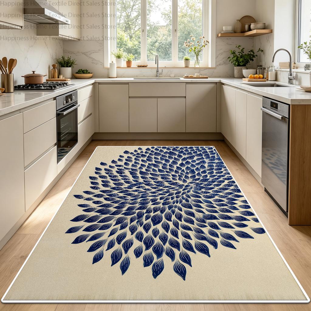 Modern Abstract Washable Kitchen Carpet Decoration Bedroom Soft Non Slip Bedside Mat Blue White Lounge Fluffy Large Area Rug