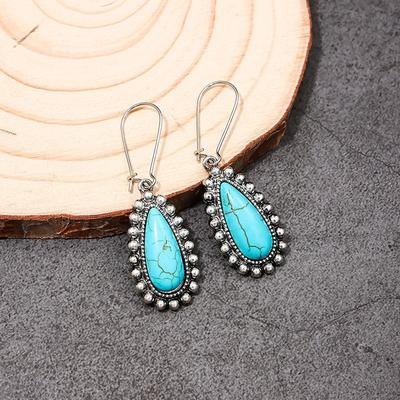 Серьги женские, серьги-капли из натурального бирюзового камня, серьги для нишевой моды, серьги в стиле тяжелой промышленности, серьги с литературным темпераментом в средневековом стиле, серьги в богемном стиле