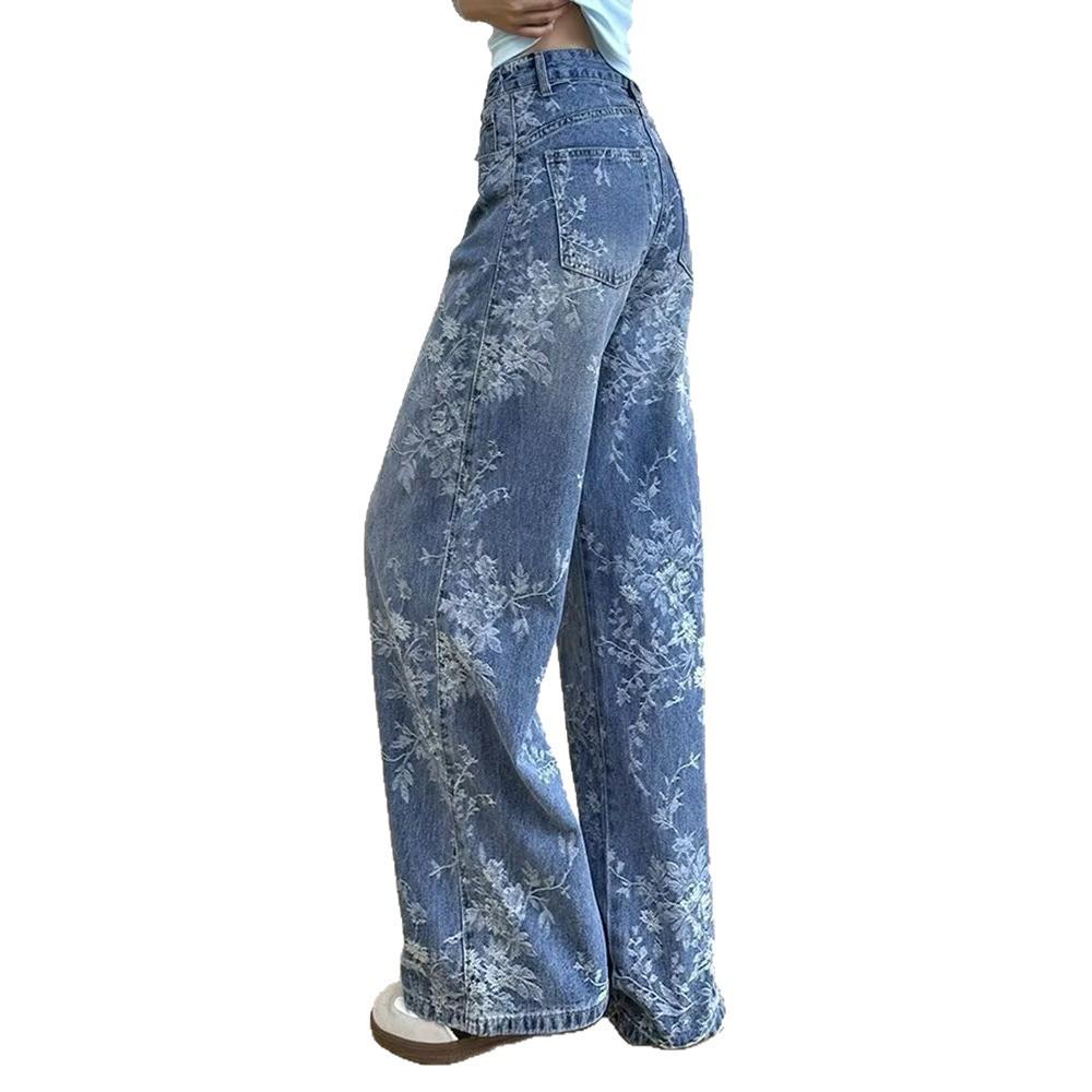 Женские осенние джинсы-кюлоты с жаккардовой вышивкой - Свободного кроя, Длина в пол для фигуры типа "груша"