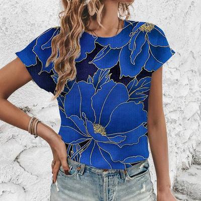 Летняя женская роскошная цветочная футболка модный тренд топы с круглым вырезом футболки женская винтажная одежда с коротким рукавом женская повседневная уличная одежда