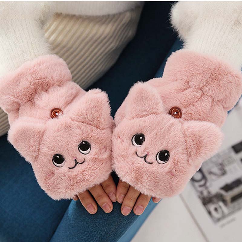 Перчатки женские зимние, милые, теплые перчатки с бархатной подкладкой, перчатки до половины пальцев, мягкие велосипедные перчатки-раскладушки
