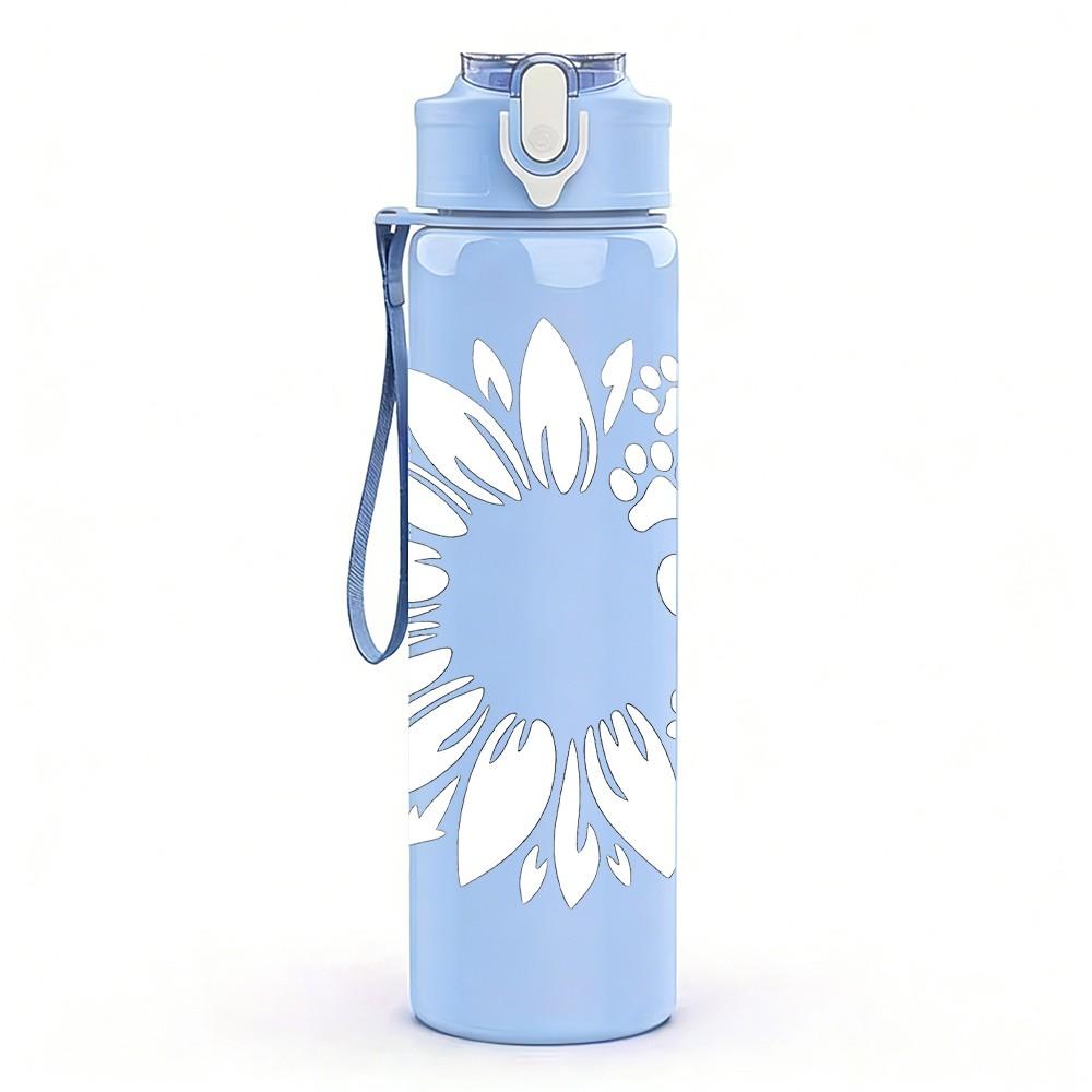 1PC White Hollow Sunflower Silhouette Print 750ml Color Plastic Sports Water Bottle Leakproof Flip Straw Lid Suitable for Sports Office Home Use