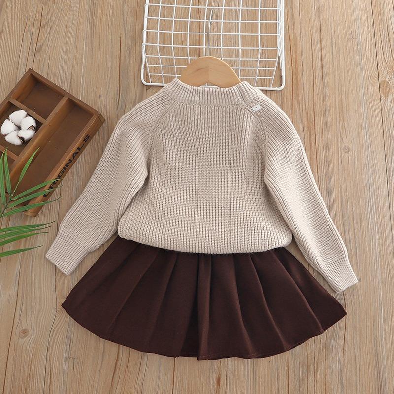 Girls' Sweater Set for Autumn and Winter, Girls' Bow Princess Dress, Children's Knitted Sweater Pullover Two-piece Set