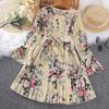 Girls Dress 4-12Y Spring and Autumn New Children Retro Printing Long-sleeved Princess Skirt Children's Clothing