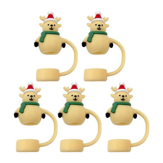 2/5/10Pcs Christmas Straw Cover Cute Ghost Design Silicone Straw Cap Dustproof Splash Proof 10mm Straw Tips Washable Anti-Slip Fit Lids Cup