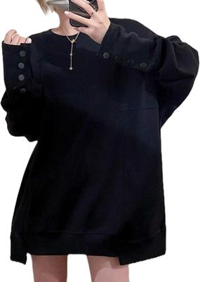 Обычная большая длинная свободная U-образная горловина, дизайн оверсайз, большой круглый 4S [J.STORE] Толстовка, Свободная, Размер, Весна, Осень, Пуловер, Повседневная,