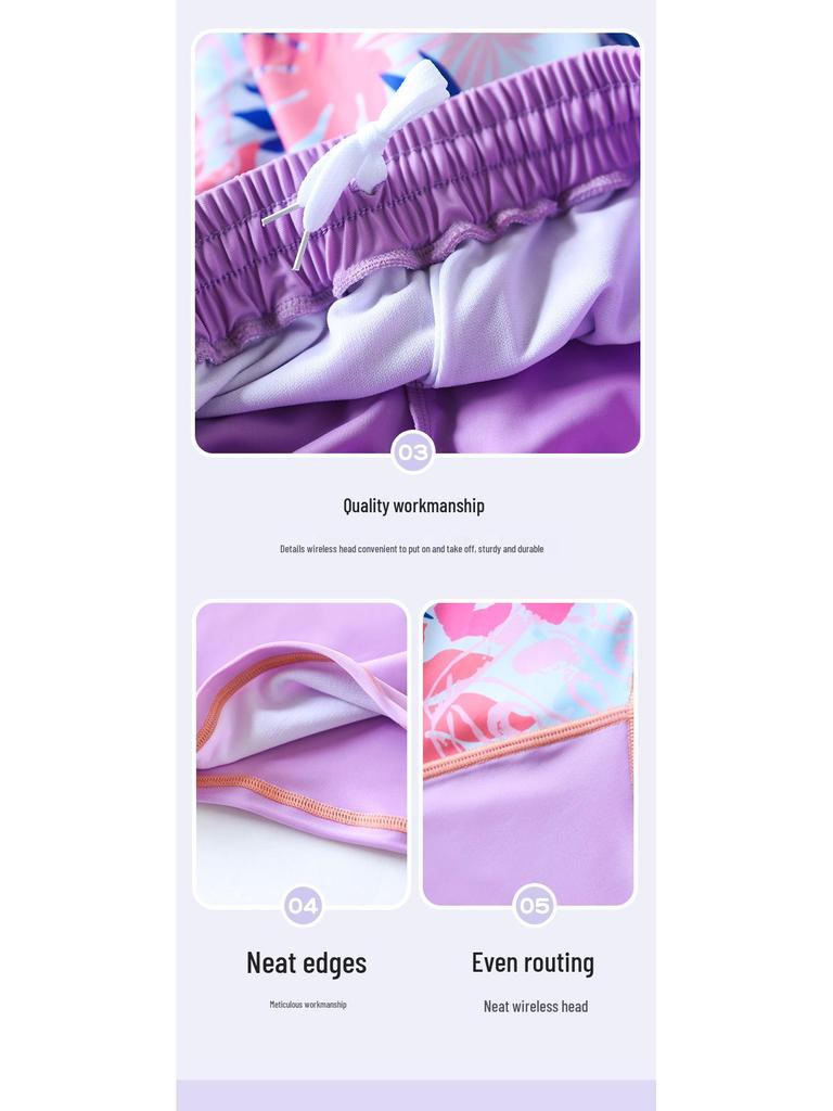 Plus Size Girls' Sun Protection Swimwear, Quick-Dry Split Design for Big Kids