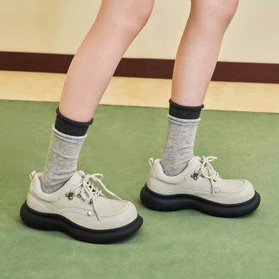 Gu Yunshu 2024 осень-зима новые черные кожаные туфли на шнуровке на платформе универсальные одинарные туфли модная повседневная обувь для женщин