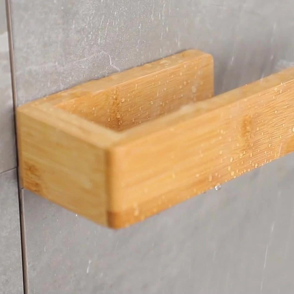 Waterproof Bamboo Wooden Towel Rack Adhesive Towel Shelf Durable No Drill Shelf Bathroom