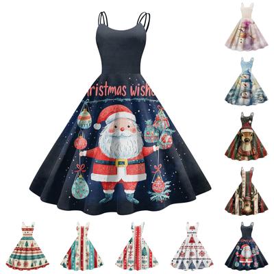 Женское модное сексуальное коктейльное платье без бретелек с рождественским принтом в стиле панк, винтажное платье.