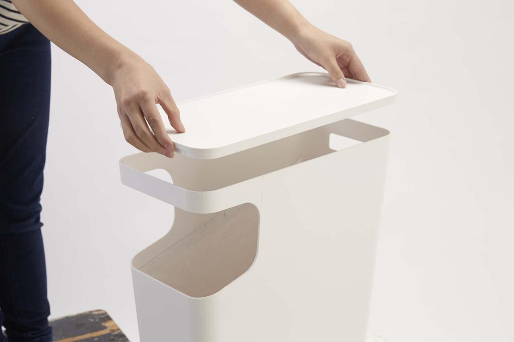 Yamazaki Dust Box & Side Table White W38 X D18.5 X H45 Cm Tower Tower Trash Can Night Table 3988