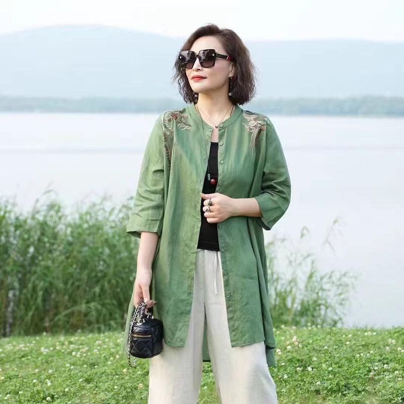 Women's Retro Embroidery Cotton-Linen Sun Protection Cardigan