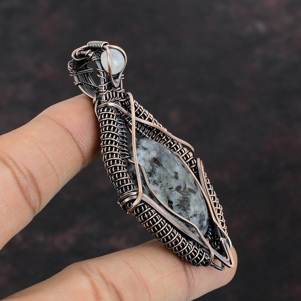 Подвеска из драгоценного камня астрофиллита, медная проволока, обернутые ювелирные изделия, ювелирные изделия из астрофиллита, подвеска из лунного камня ручной работы, подарок для мамы, медные подвески