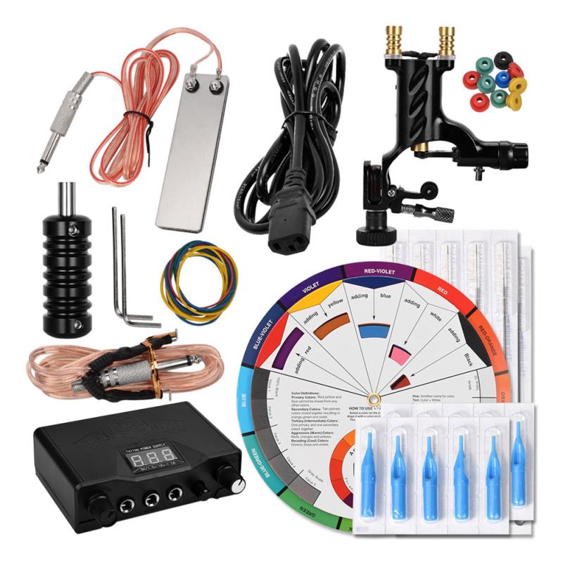 Black Starter Tattoo Machine Color Wheel Tattoo Needle Pad Rubber Band Practice Accessories Set Kit