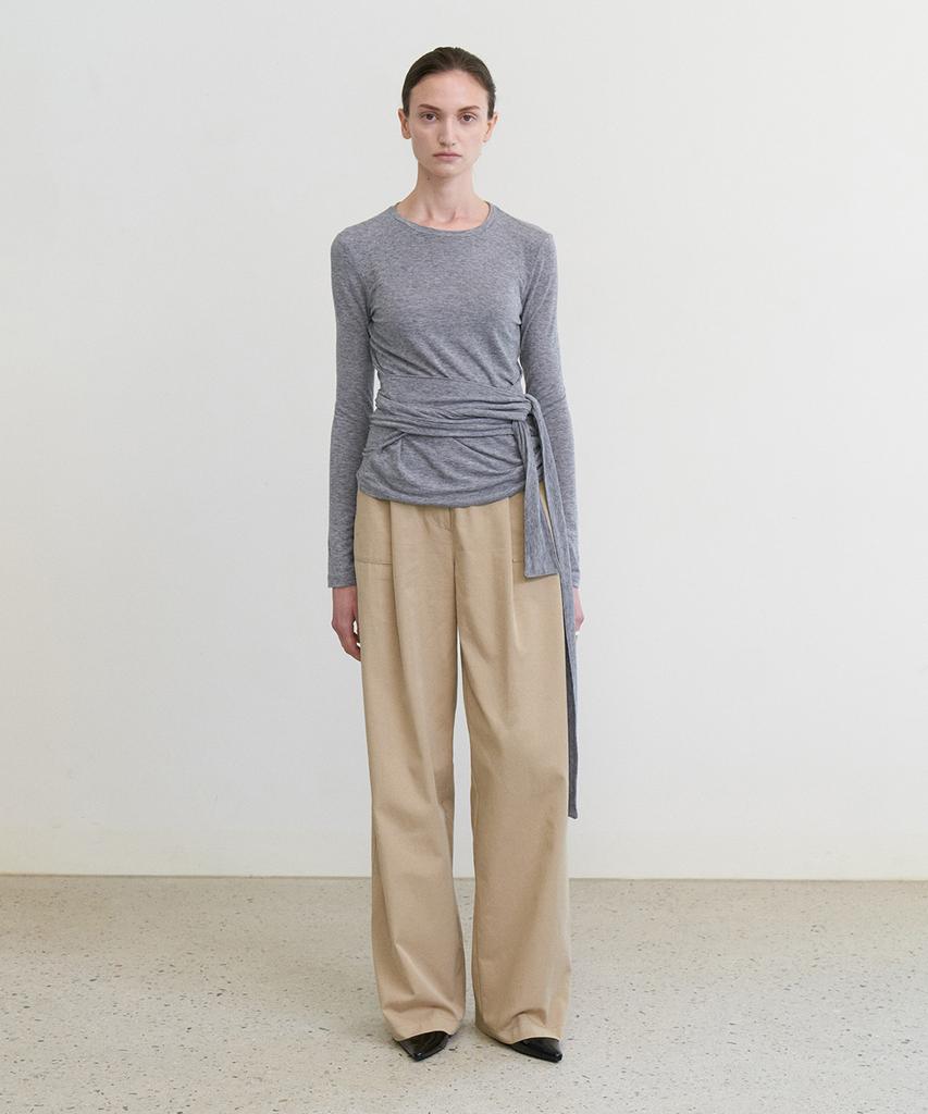 STEP AROUND Cotton Wide Relaxed Pants_Beige