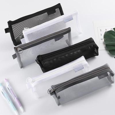 Одиночный серый черный чехол для макияжа, большая вместимость, прозрачные сумки для косметических кистей, студенческий трехмерный нейлоновый пенал