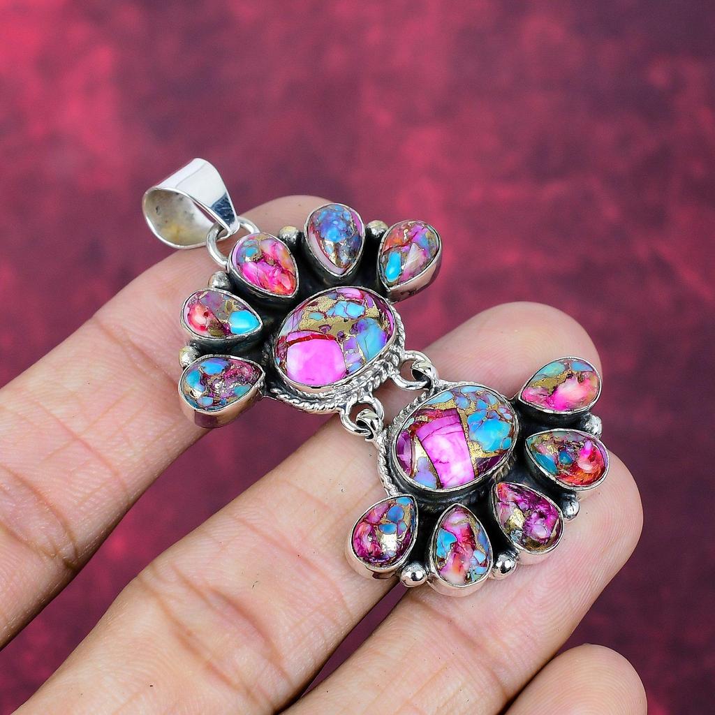 Pink Spiny Oyster Handmade Gemstone Pendant, 925 Solid Sterling Silver Pendant Antique Jewelry, For Engagement Gift