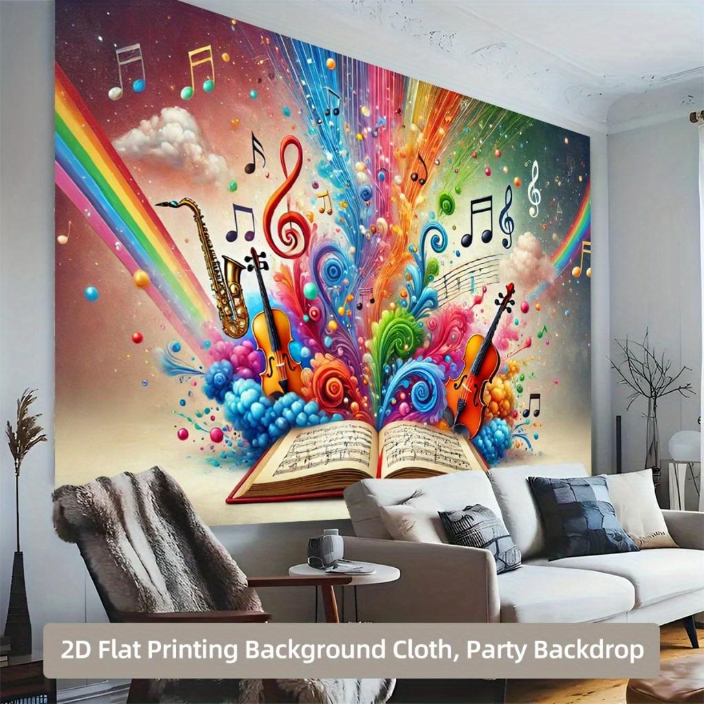 One 2D flat-print background banner one background banner with beautiful scenes of music and books