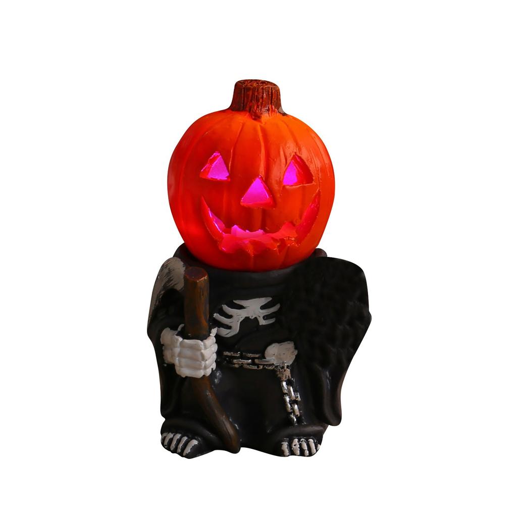 Halloween LED Light Pumpkins Knight Desktop Ornaments Decorative Glowing Small Pumpkins Head Ghost Resin Garden Decoration
