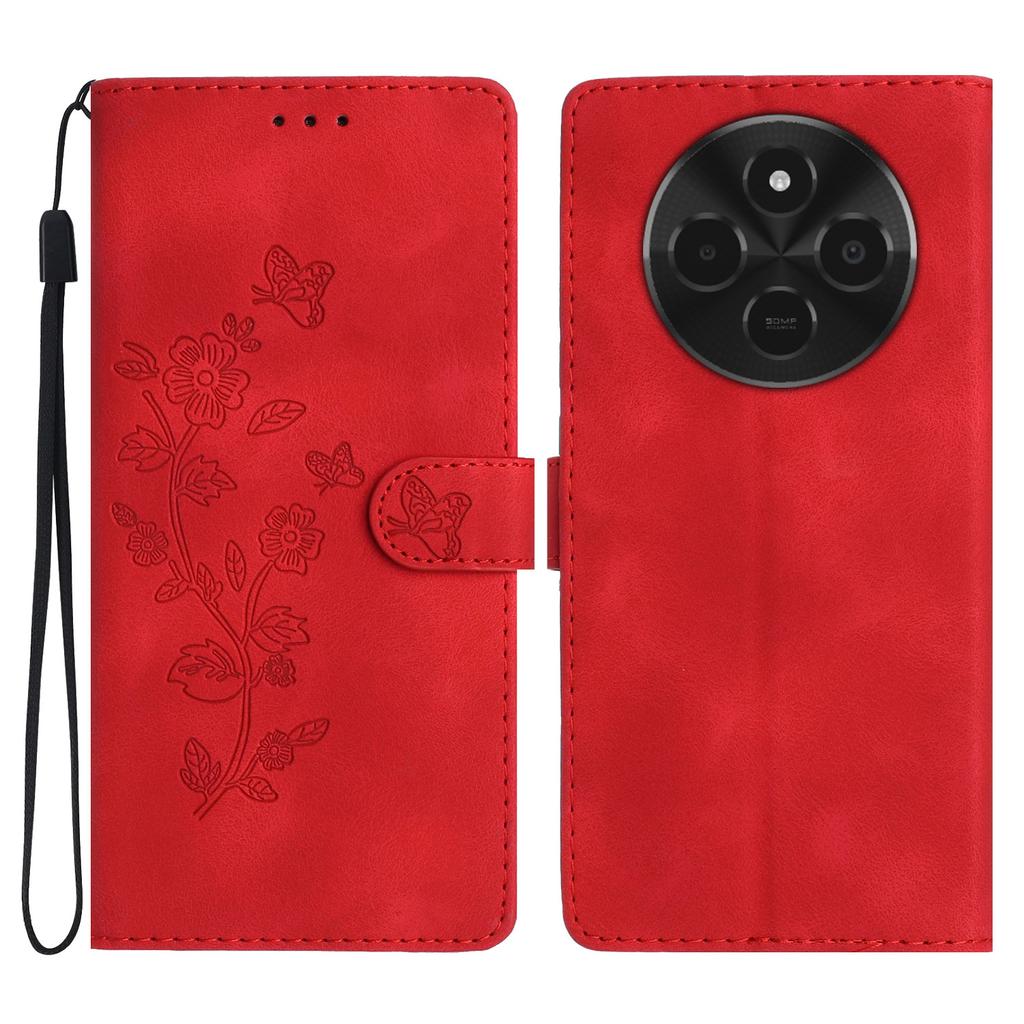 For Xiaomi Poco C75 4G/Redmi 14R 5G/14C 4G Case Leather Imprinted Flower Phone Cover Wallet with Wrist Strap