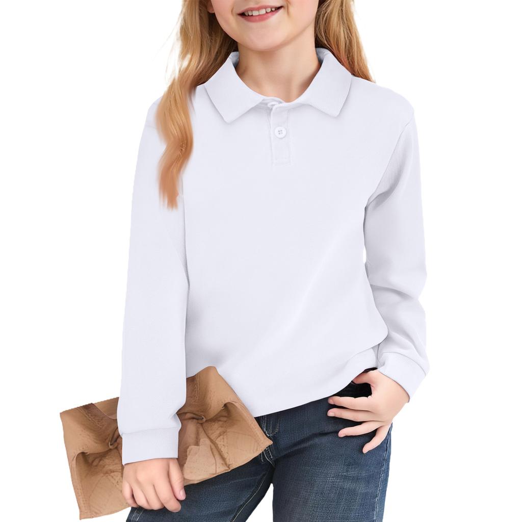 Kids' Notch Collar Shirt - Solid Color Long Sleeve Dress Blouse