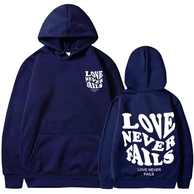 Love Never Fails Print Letter Hoodies Unisex/Women Sweatshirt Black Autumn Vintage Oversized Harajuku Loose Tops Casual Pullovers