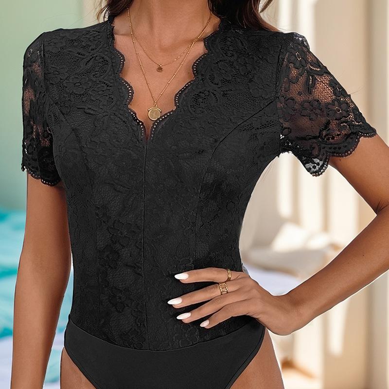 Летний женский кружевной комбинезон с v-образным вырезом, тонкий комбинезон