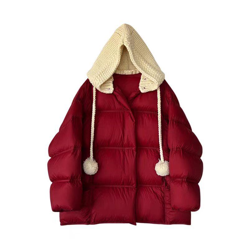 Зимняя рождественская красная куртка-пуховик 2024 года средней и длинной толщины 90% со съемной шапкой из белой утиной шерсти